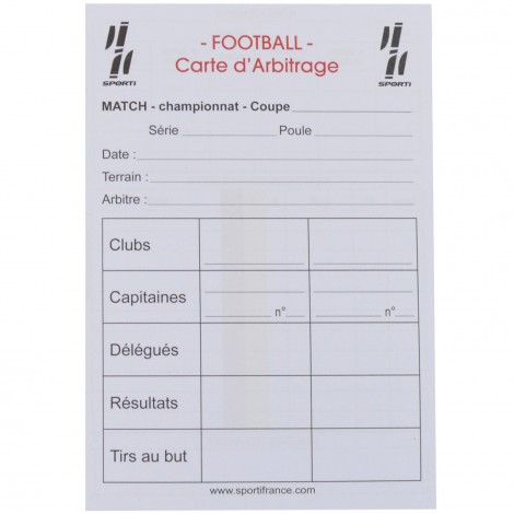 Carnet de 15 cartes seul d'arbitrage Foot Sporti