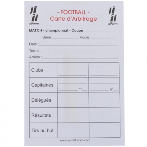 Carnet de 15 cartes seules d'arbitrage Foot Sporti