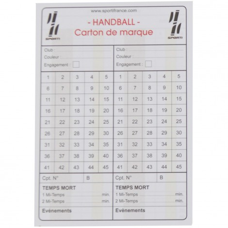 Carnet de 10 cartes seules d'arbitrage Handball Sporti