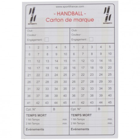 Carnet de 15 cartes seul d'arbitrage Handball Sporti