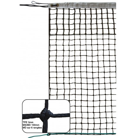 Filet de Tennis tréssé PE, tissée 110 mm câble acier gainé Sporti