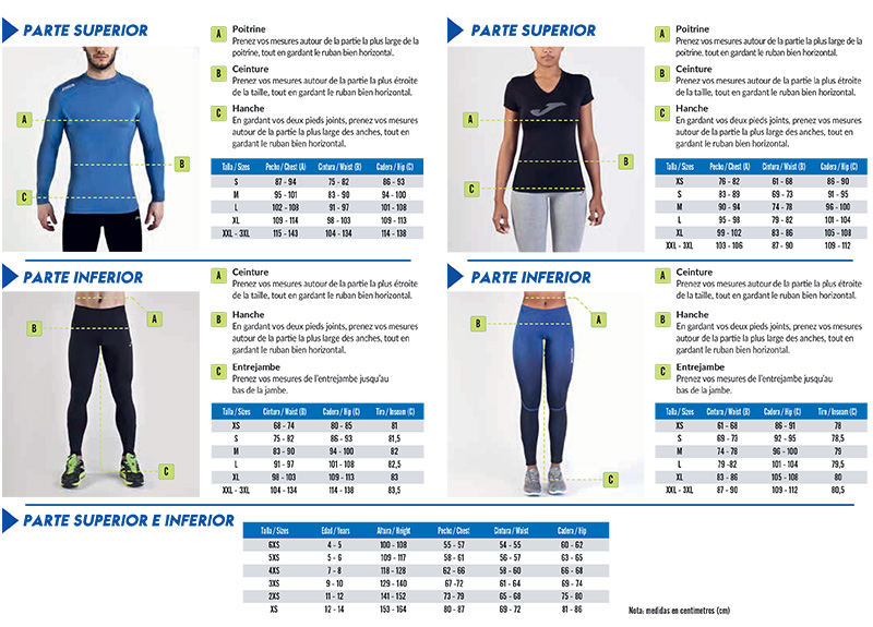 Guide des tailles Joma