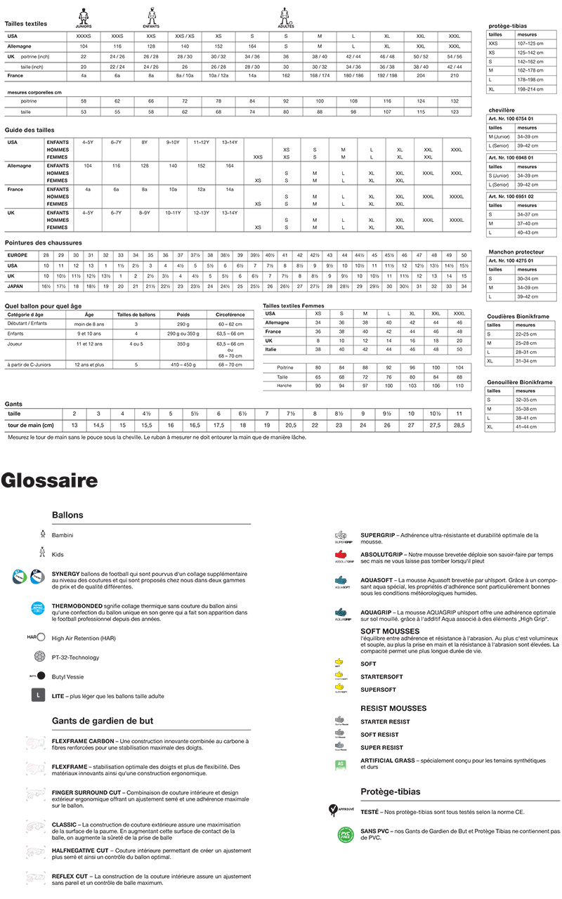 Guide des tailles Uhlsport